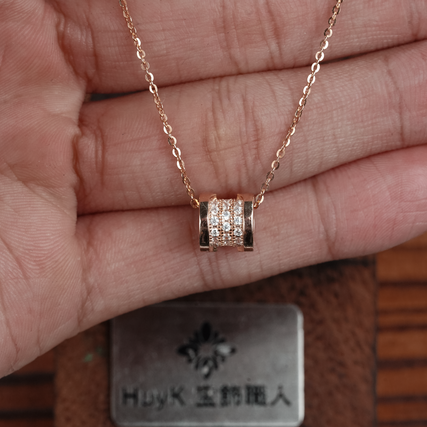 ピンクゴールドメッキ柱ペンダントネックレス - s925 - D000922