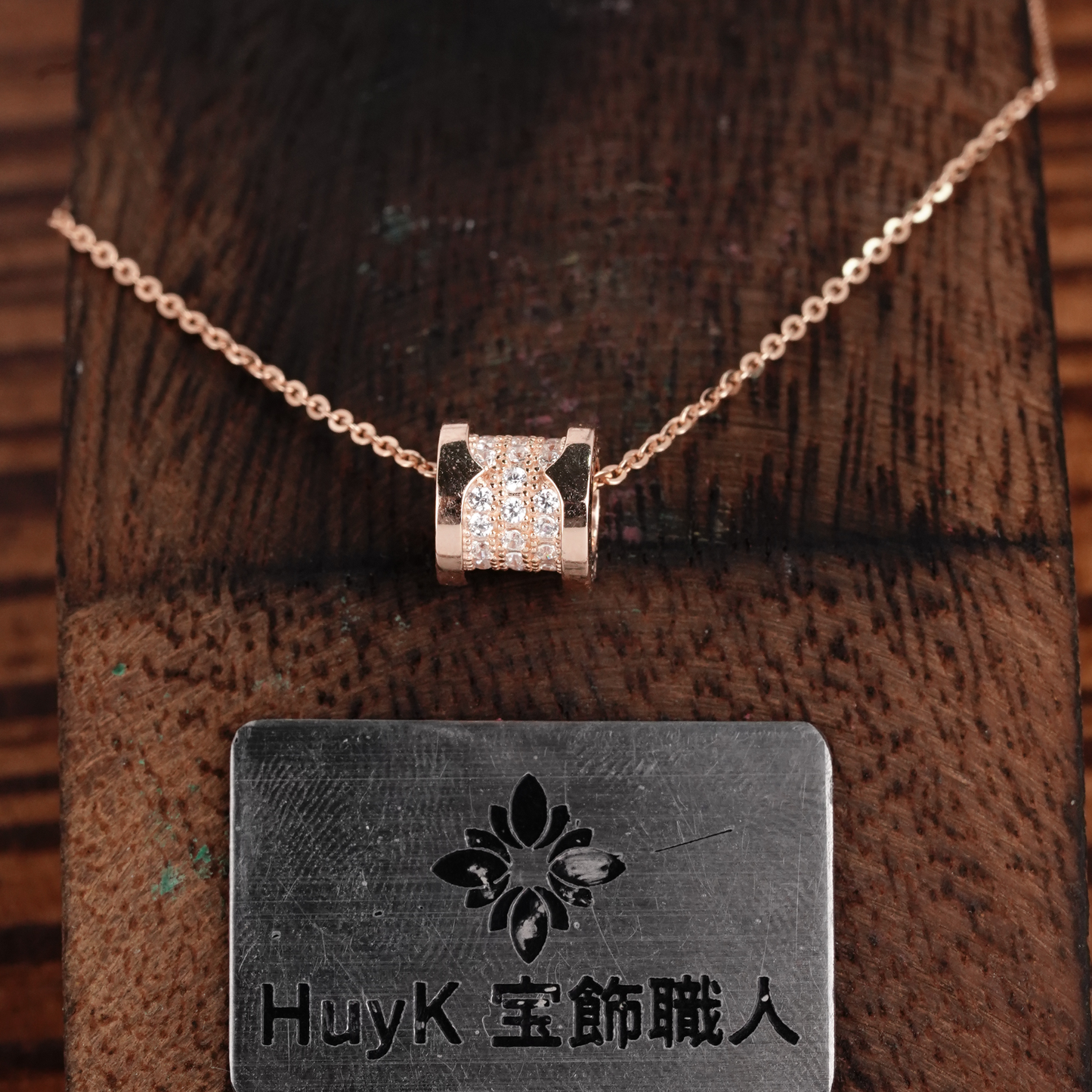 ピンクゴールドメッキ柱ペンダントネックレス - s925 - D000922