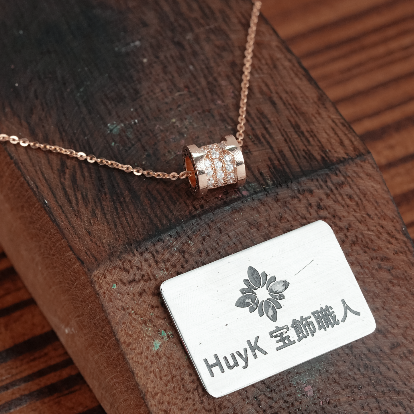 ピンクゴールドメッキ柱ペンダントネックレス - s925 - D000922